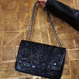 Carolina Crowley Black Tool Leather Handbag